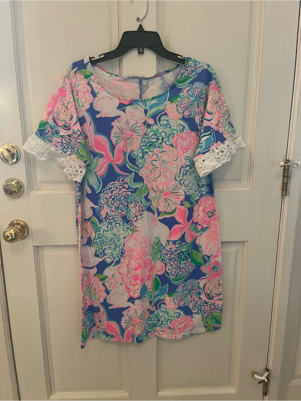 Lilly Pulitzer Blue Floral Mini Dress with Pink & Green Accents